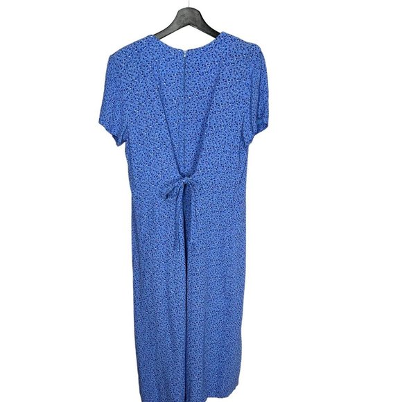 Vintage 90s Blue Micro Floral Short Sleeve Pleated Top Flowy Dress Large - Picture 3 of 7